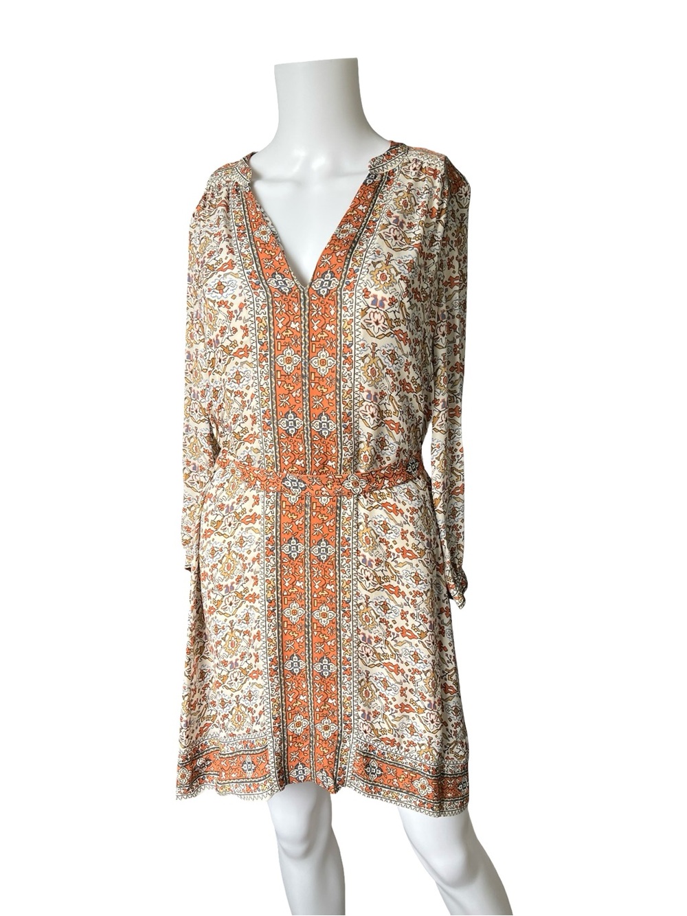 Joie Silk Mini Dress Orange White Floral Print Colorful Boho Womens Size Small